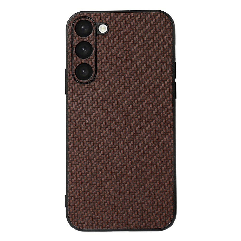  Samsung Galaxy S23 Skal Läderbelagt Kolfiber Textur Brun - Teknikhallen.se