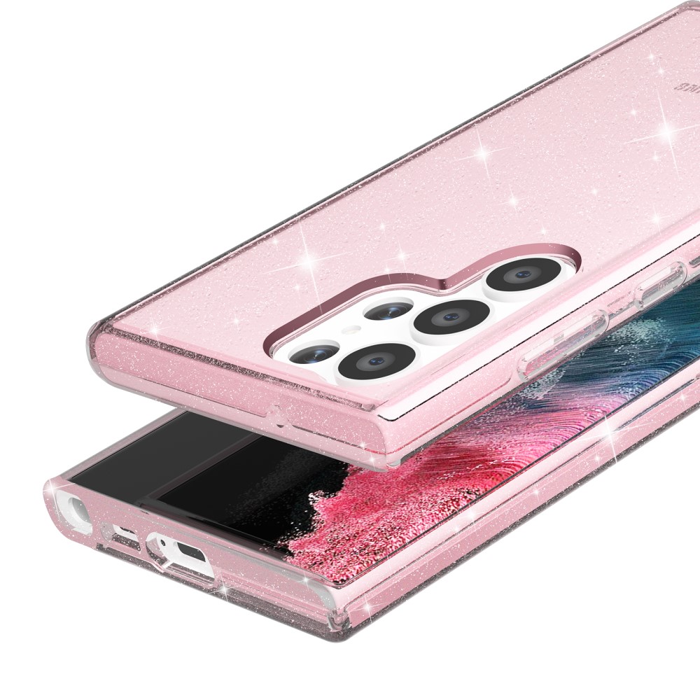  Samsung Galaxy S23 Ultra Skal Glitter Shockproof Hybrid Rosa - Teknikhallen.se