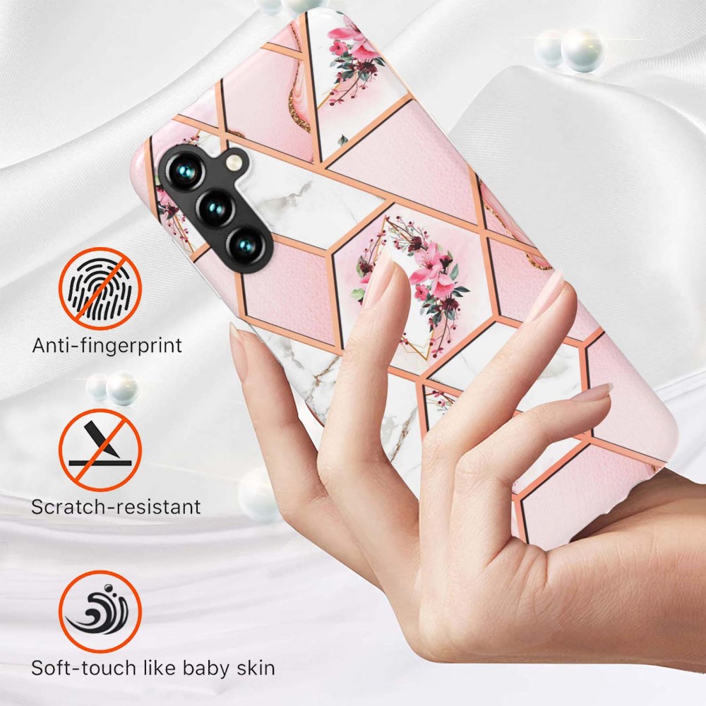  Samsung Galaxy A54 5G Skal Marmor TPU Rosa Blommor - Teknikhallen.se