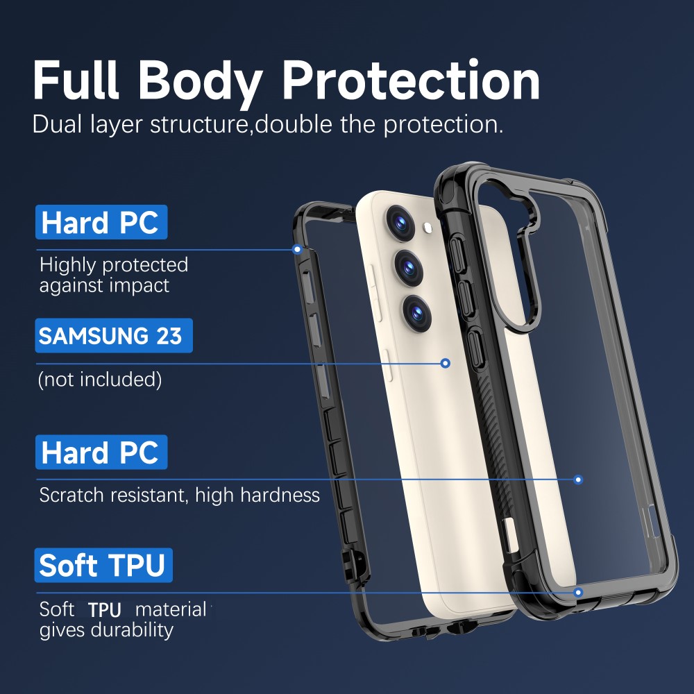  Samsung Galaxy S23 Skal Shockproof Hybrid Svart - Teknikhallen.se