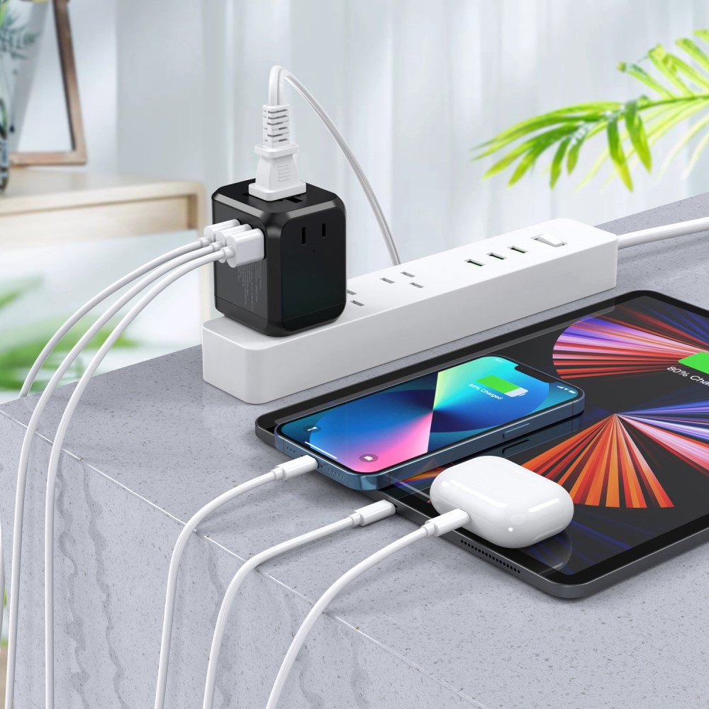 Choetech Choetech 30W PD Reseadapter 3x USB-A 1x USB-C Svart - Teknikhallen.se