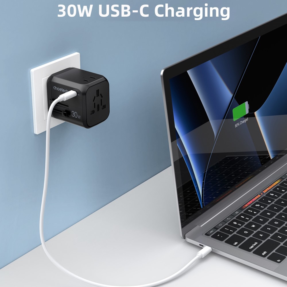 Choetech Choetech 30W PD Reseadapter 3x USB-A 1x USB-C Svart - Teknikhallen.se