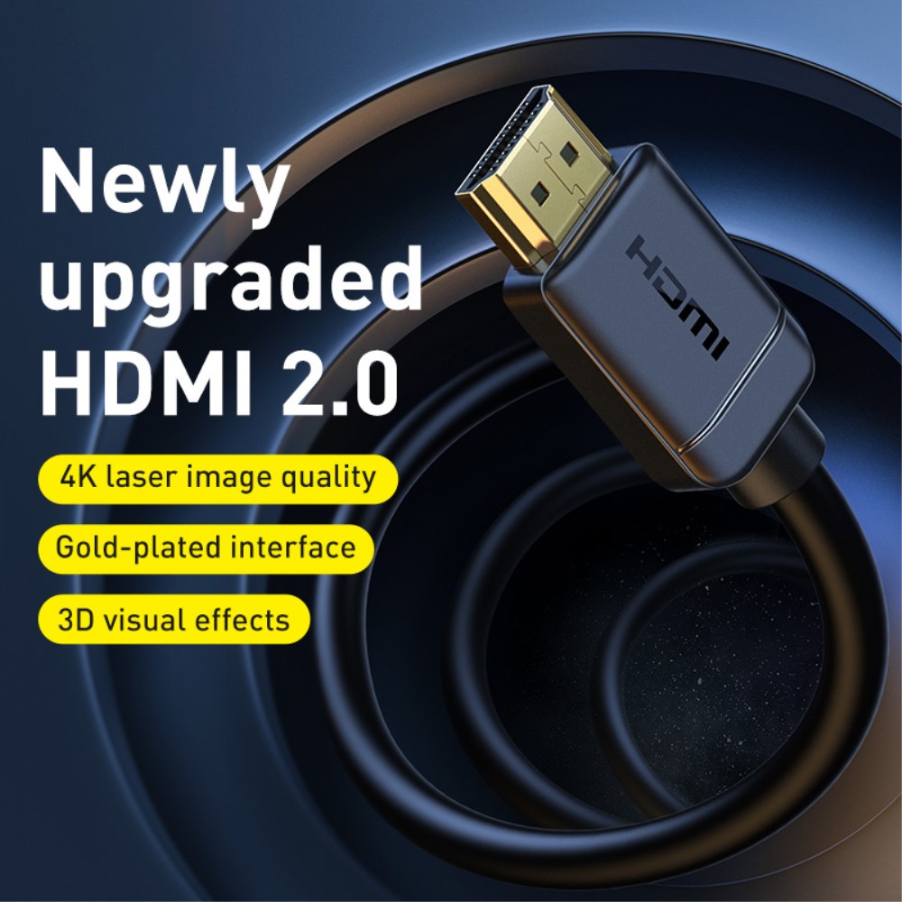 BASEUS Baseus 3m 4K 60Hz HD HDMI - HDMI Kabel Svart - Teknikhallen.se