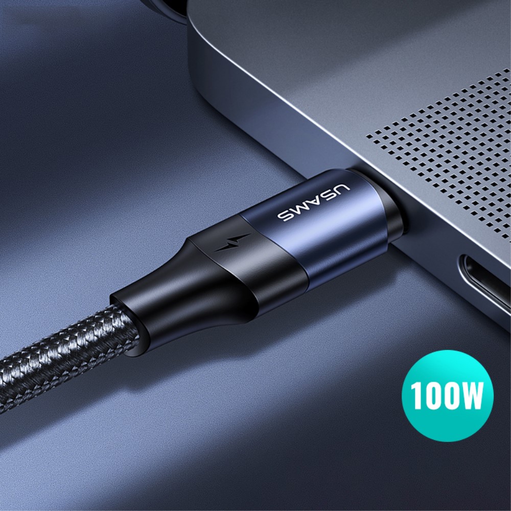 USAMS USAMS 2m 100W Snabbladdningskabel Nylon USB-C/USB-C Svart - Teknikhallen.se