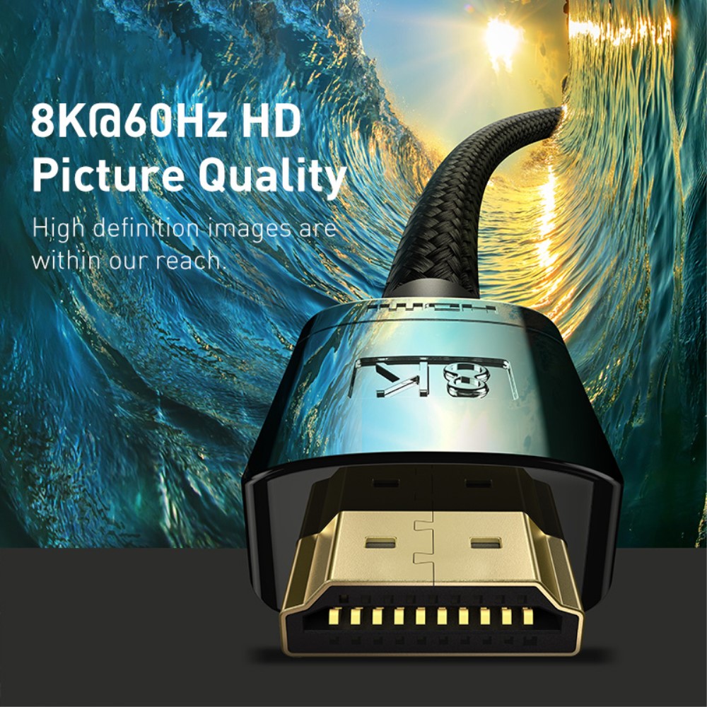 BASEUS Baseus 3m 8K HD 60Hz HDMI - HDMI Nylon Kabel Svart - Teknikhallen.se