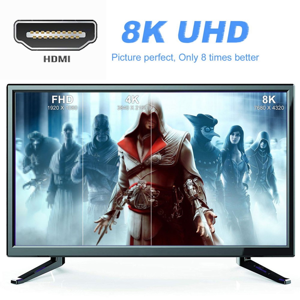  8K 60Hz 90° Uppvinkel HDMI Hane - HDMI 2.1 Hona Adapter Blå - Teknikhallen.se