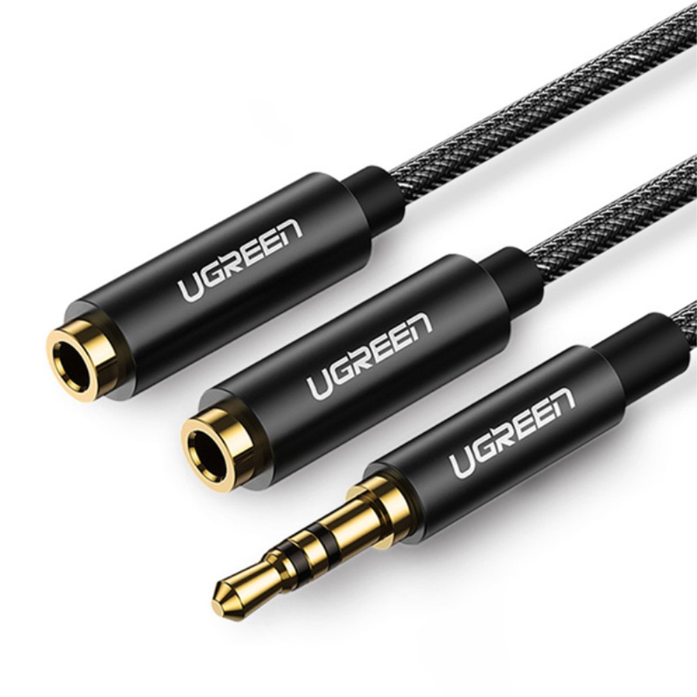 UGREEN UGREEN 25cm 3.5mm AUX Y-Splitter 1 Hane - 2 Hona Svart - Teknikhallen.se