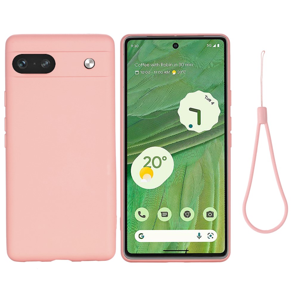  Google Pixel 7A Skal Liquid Silikon Med Strap Rosa - Teknikhallen.se