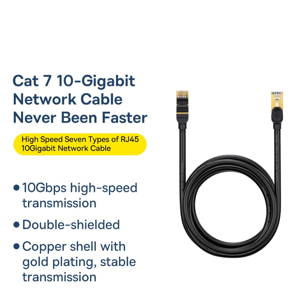 BASEUS Baseus 3m Cat7 RJ45 Nätverkskabel Svart - Teknikhallen.se