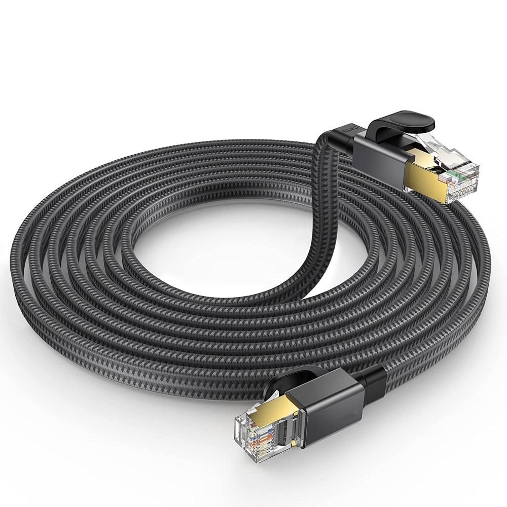  1m Cat8 40Gbps RJ45 S/FTP Platt Nylon Nätverkskabel Grå - Teknikhallen.se