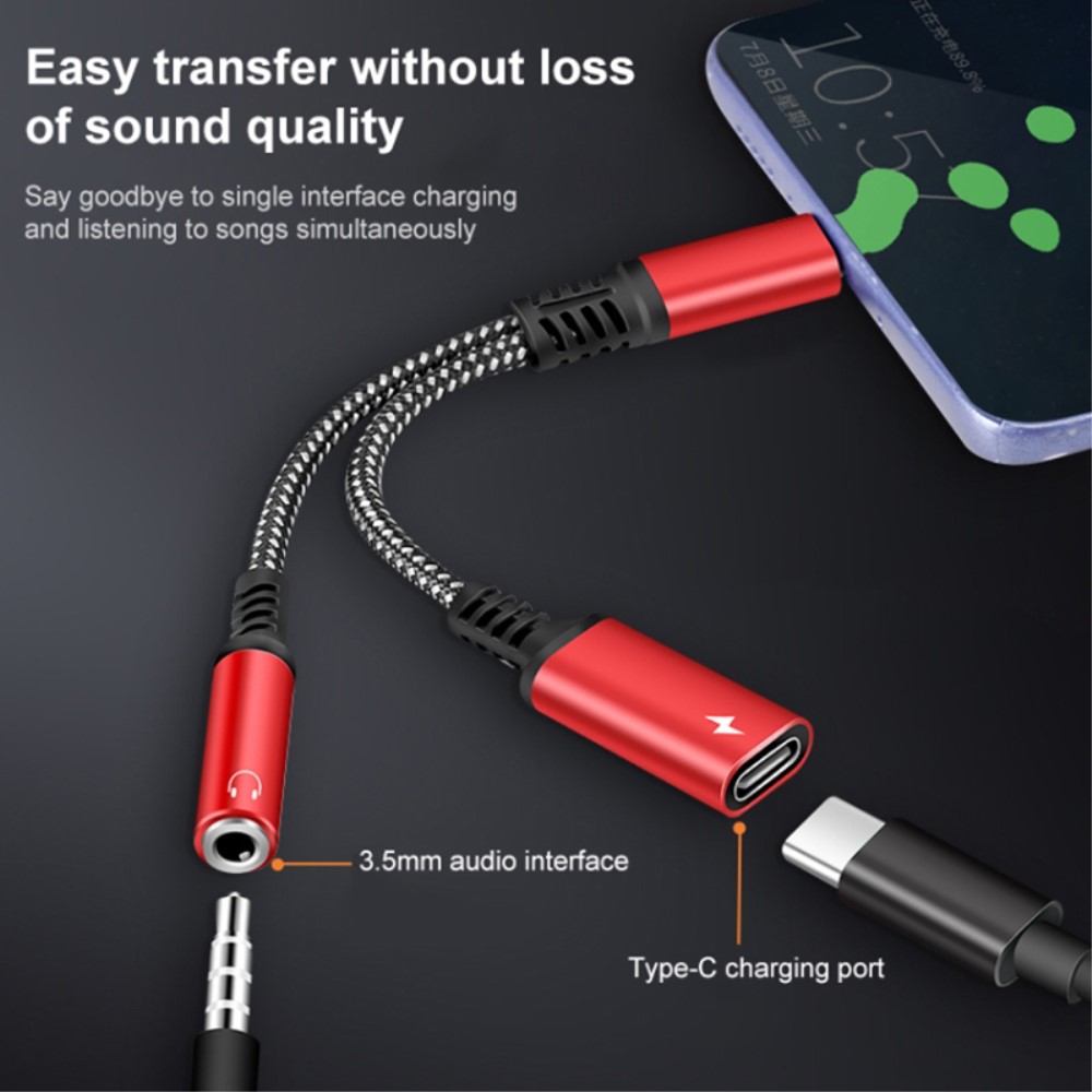  60W PD 2in1 USB-C Till USB-C/AUX-Hona Adapter Svart - Teknikhallen.se