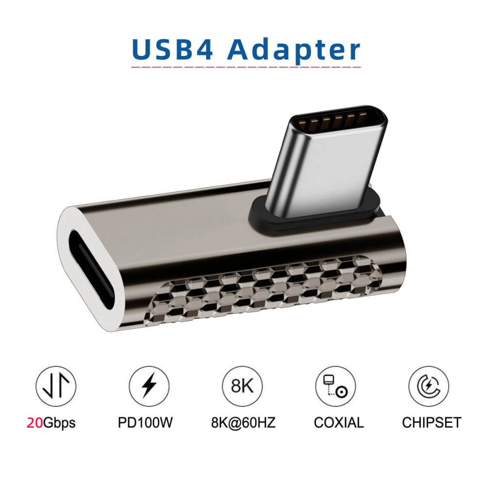  100W USB-C Hane - USB-C Hona Adapter Elbow USB 4.0 Silver - Teknikhallen.se