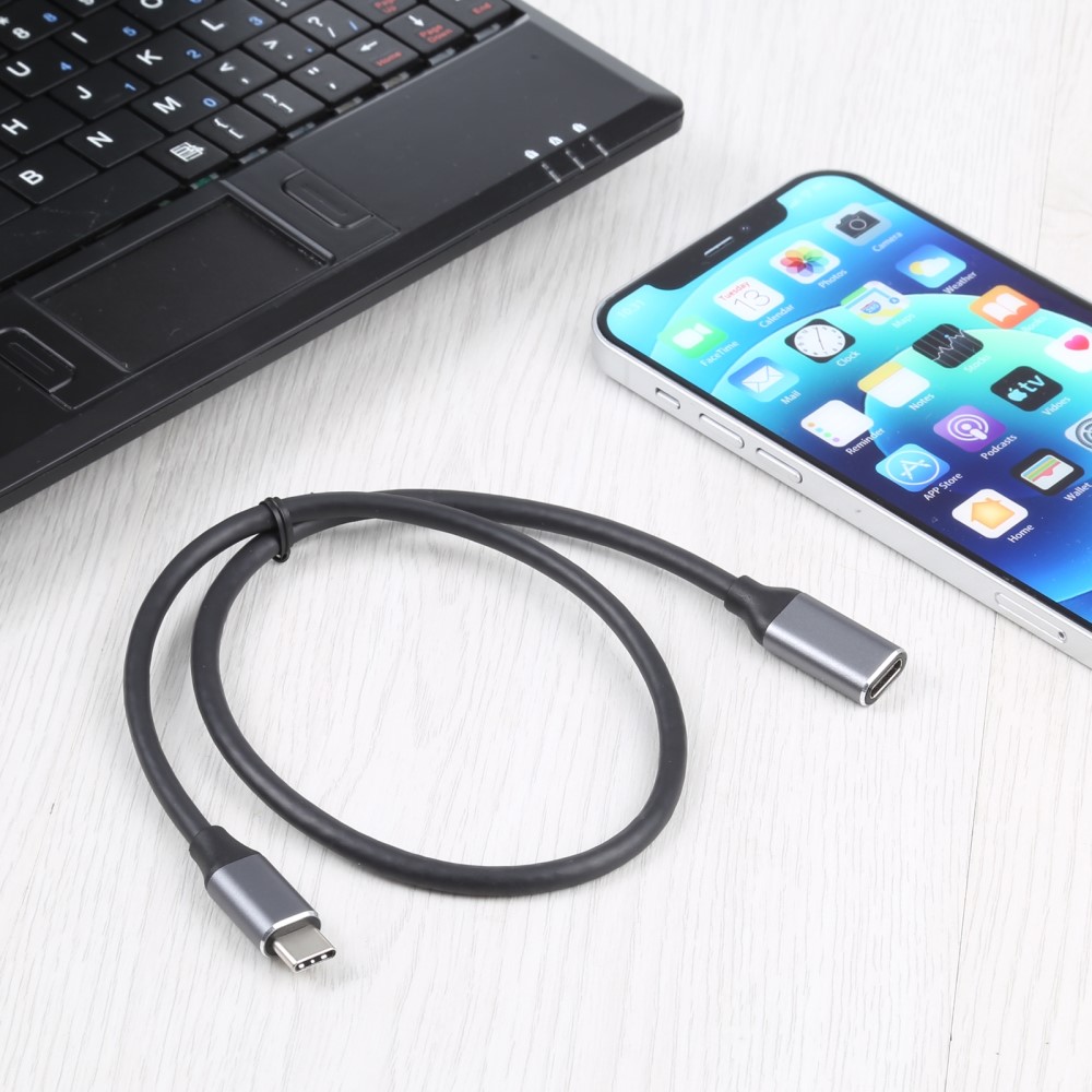  50 cm USB-C Hane - USB-C Hona Adapter Kabel Svart - Teknikhallen.se