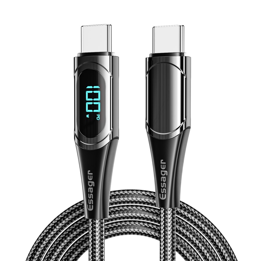 ESSAGER ESSAGER 1m 100W USB-C - USB-C LED Snabbladdning Svart - Teknikhallen.se