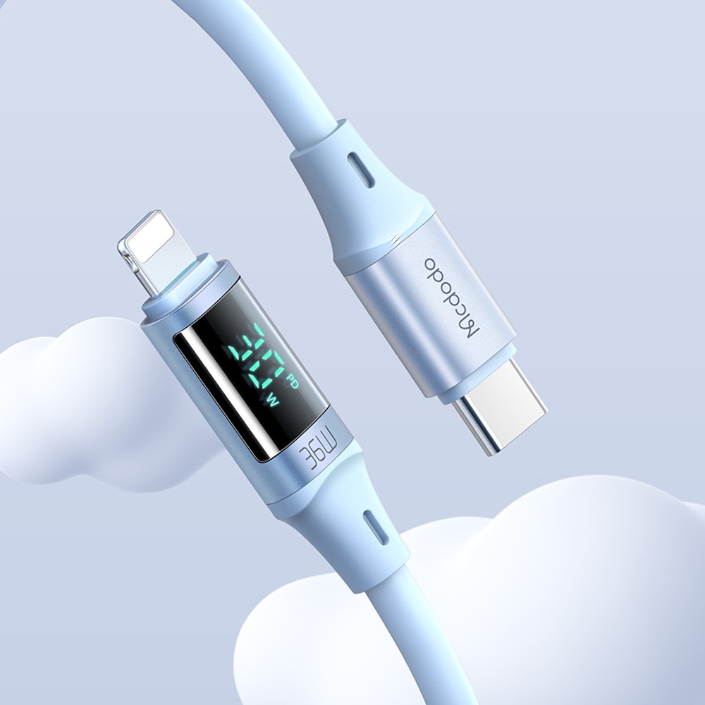 MCDODO Mcdodo 36W 1.2m PD USB-C - Lightning LED Silikon Kabel Blå - Teknikhallen.se