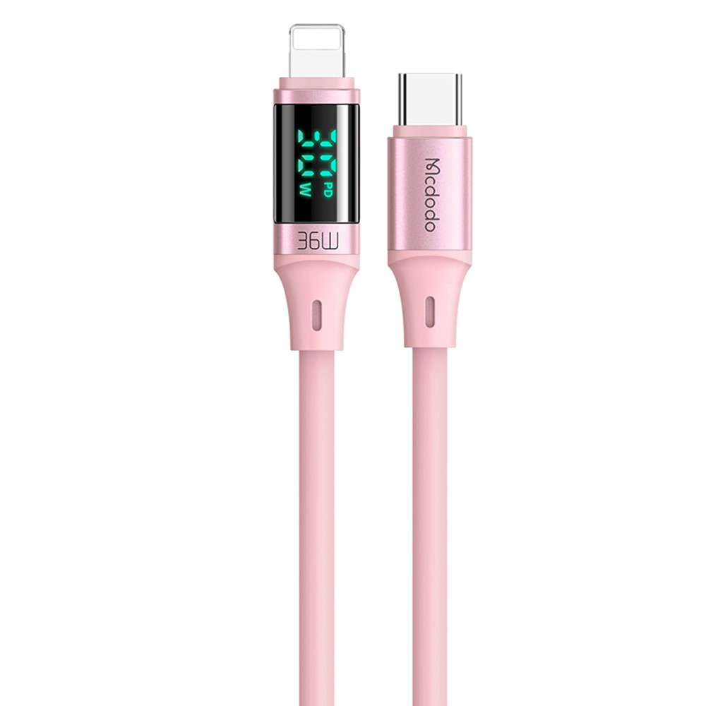 MCDODO Mcdodo 36W 1.8m PD USB-C - Lightning LED Silikon Kabel Rosa - Teknikhallen.se