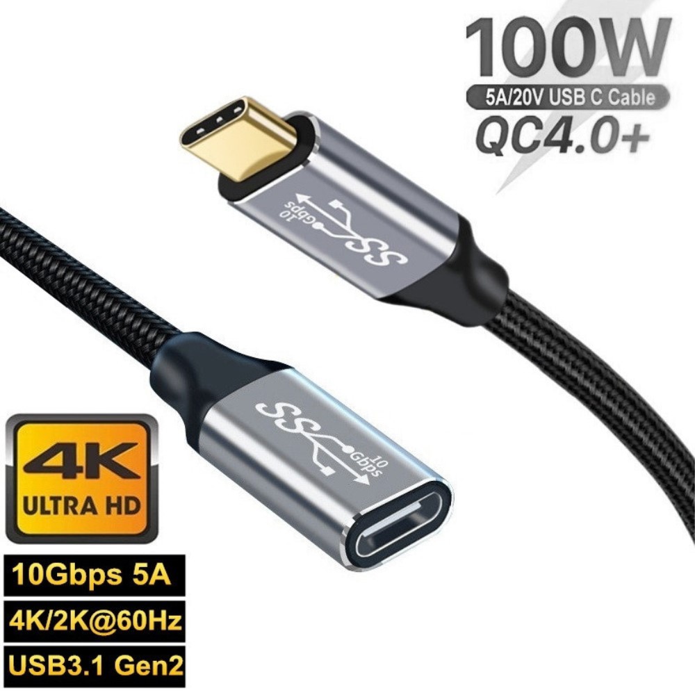  25 cm USB-C 3.1 Gen2 Hane - USB-C Hona Adapter Kabel Svart - Teknikhallen.se