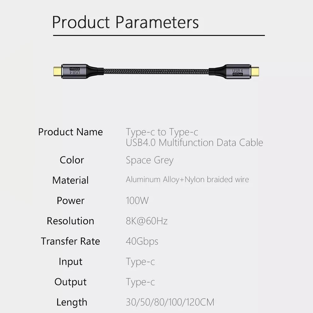  1.2m 100W Thunderbolt 3/4 Kabel USB-C - USB-C 8K/60Hz Svart - Teknikhallen.se