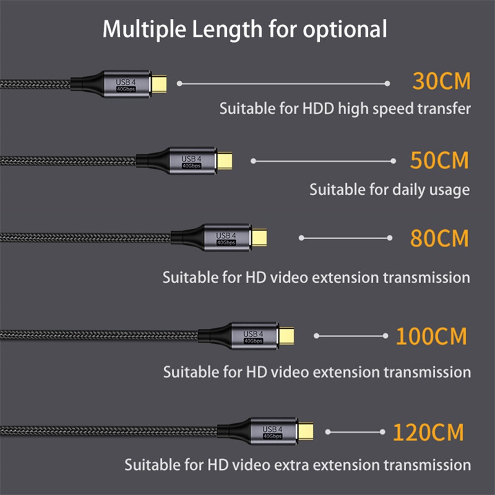  80cm 100W Thunderbolt 3/4 Kabel USB-C - USB-C 8K/60Hz Svart - Teknikhallen.se