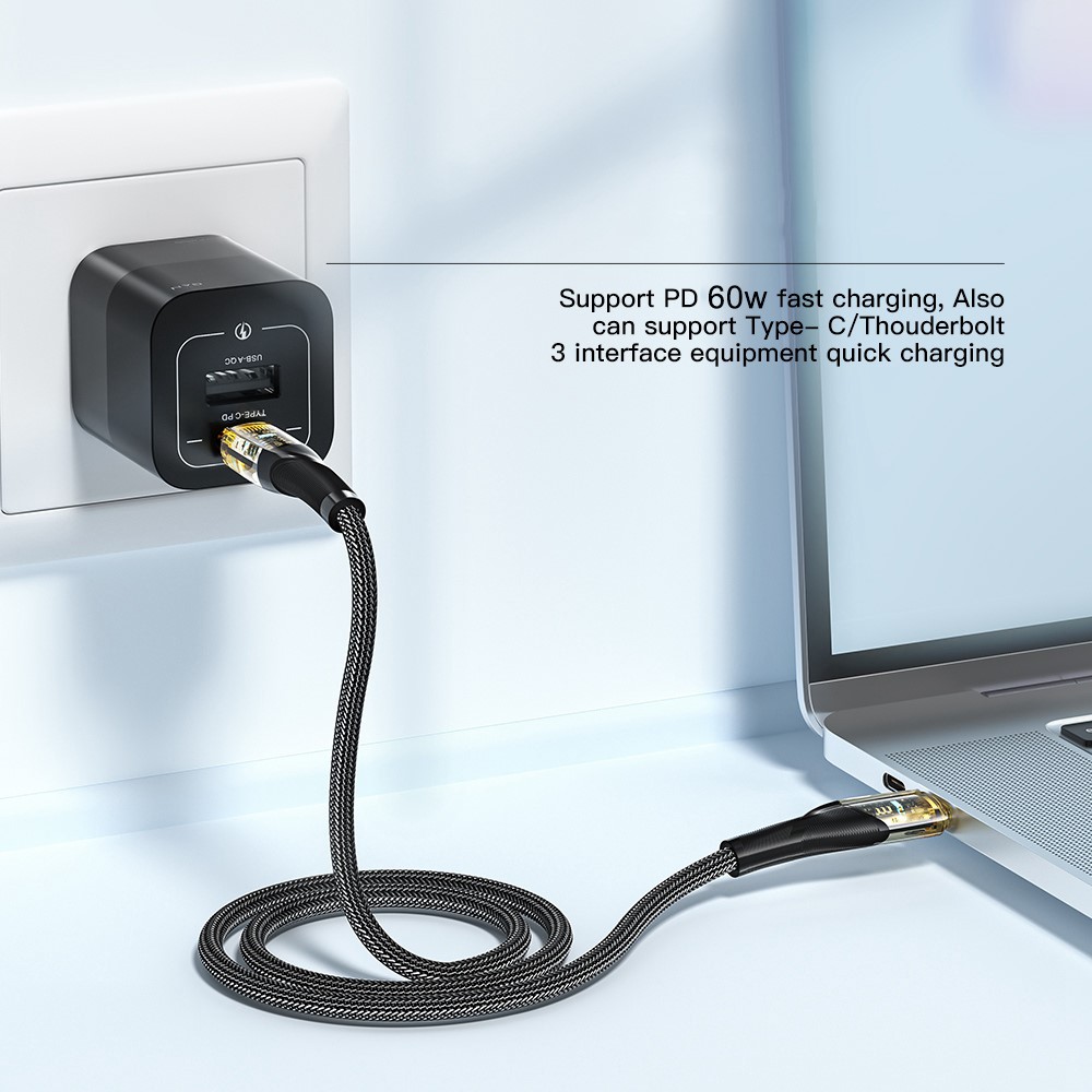 ESSAGER ESSAGER 1m 60W PD USB-C - USB-C Kabel Svart - Teknikhallen.se