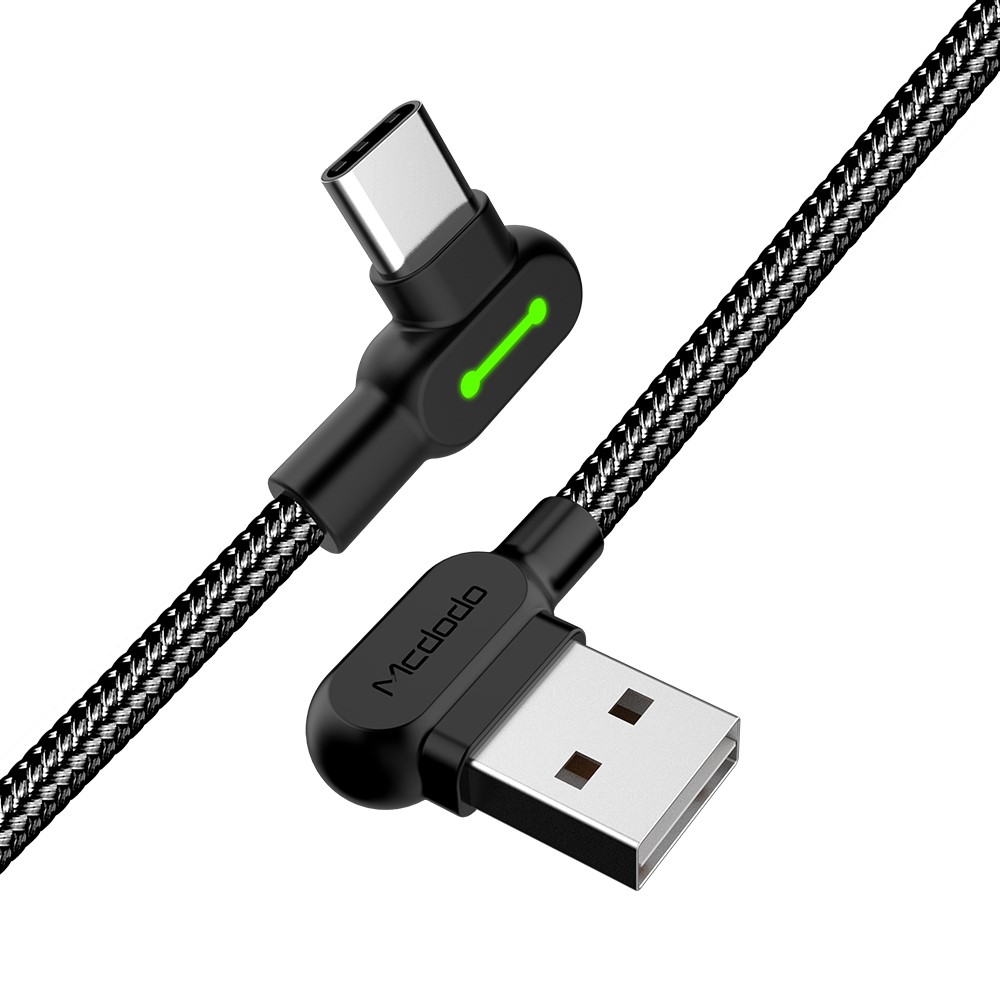 MCDODO Mcdodo 3m 2A USB-C Elbow Nylonflätad Kabel Svart - Teknikhallen.se