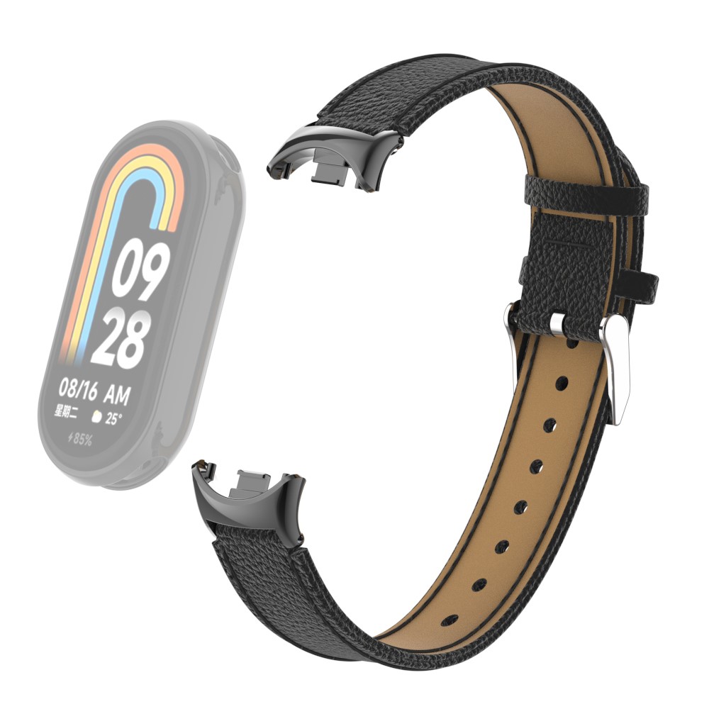  kta Lder Litchi Armband Xiaomi Smart Band 8 Svart - Teknikhallen.se