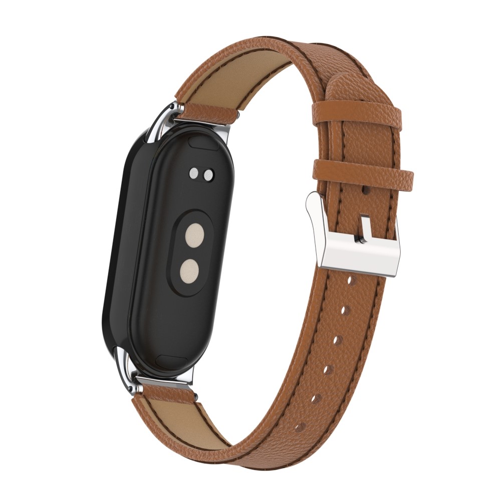  Äkta Läder Litchi Armband Xiaomi Smart Band 8 Brun - Teknikhallen.se