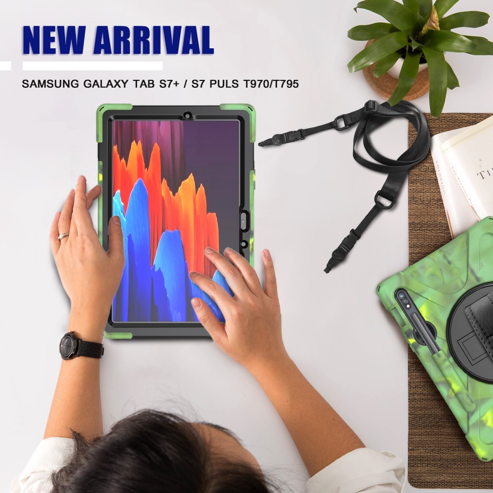  Galaxy Tab S8 / Tab S7 Skal 360° Hybrid Kickstand Med Strap - Teknikhallen.se