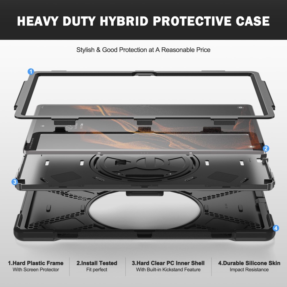  Galaxy Tab S8 Ultra Skal X-Shape Shockproof Kickstand - Teknikhallen.se