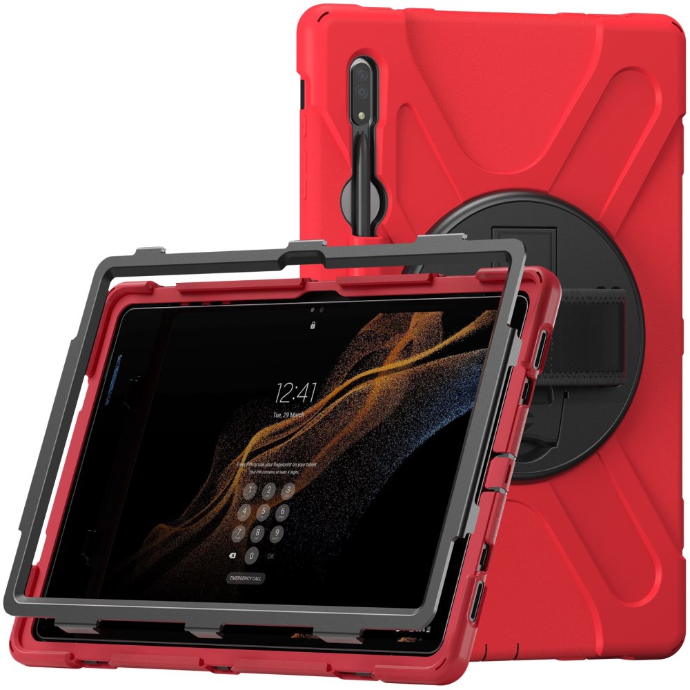  Galaxy Tab S8 Ultra Skal X-Shape Shockproof Kickstand - Teknikhallen.se