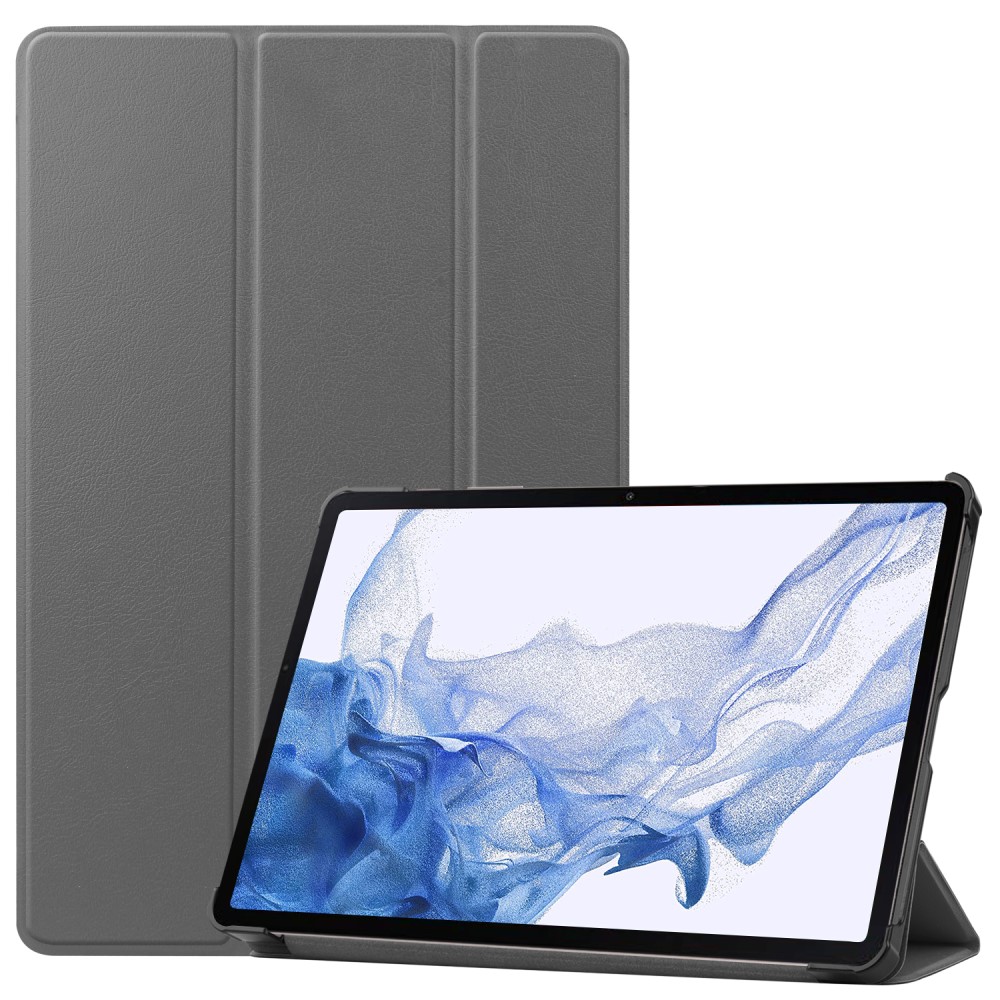  Samsung Galaxy Tab S9 Fodral Tri-Fold Läder Grå - Teknikhallen.se