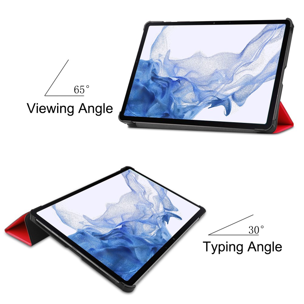  Samsung Galaxy Tab S9 Fodral Tri-Fold Läder Röd - Teknikhallen.se