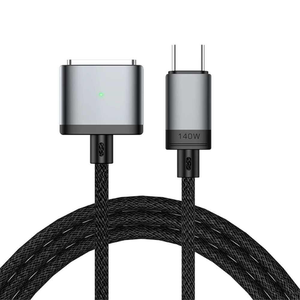  2m 140W USB-C - MagSafe 3 Magnetisk Nylon Kabel Grå - Teknikhallen.se