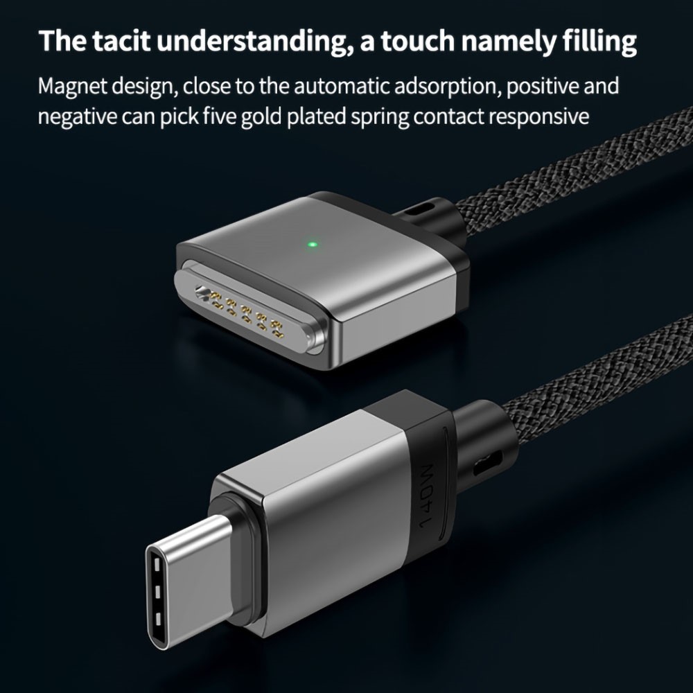  2m 140W USB-C - MagSafe 3 Magnetisk Nylon Kabel Bl - Teknikhallen.se