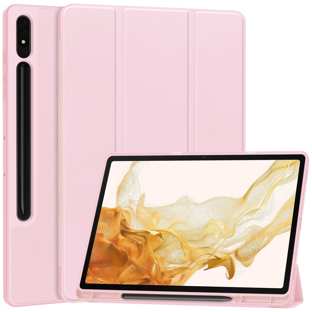  Samsung Galaxy Tab S9 Plus Fodral Tri-Fold Pennhållare Rosa - Teknikhallen.se