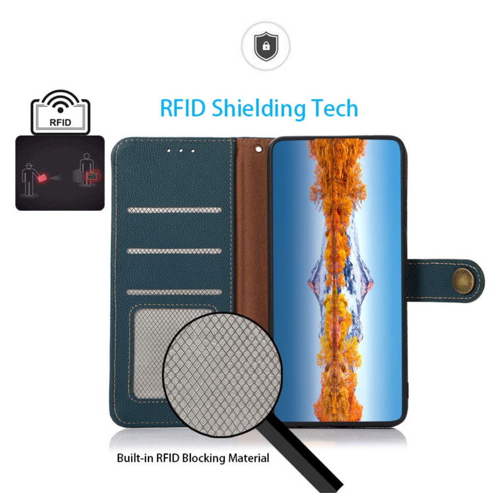 KHAZNEH KHAZNEH iPhone 15 Fodral RFID Äkta Läder Blå - Teknikhallen.se