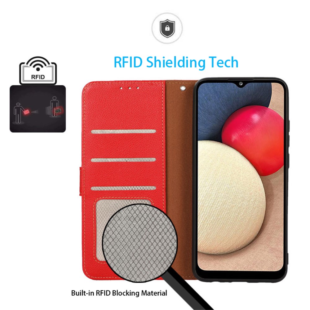 KHAZNEH KHAZNEH iPhone 15 Fodral RFID Litchi Läder Röd - Teknikhallen.se