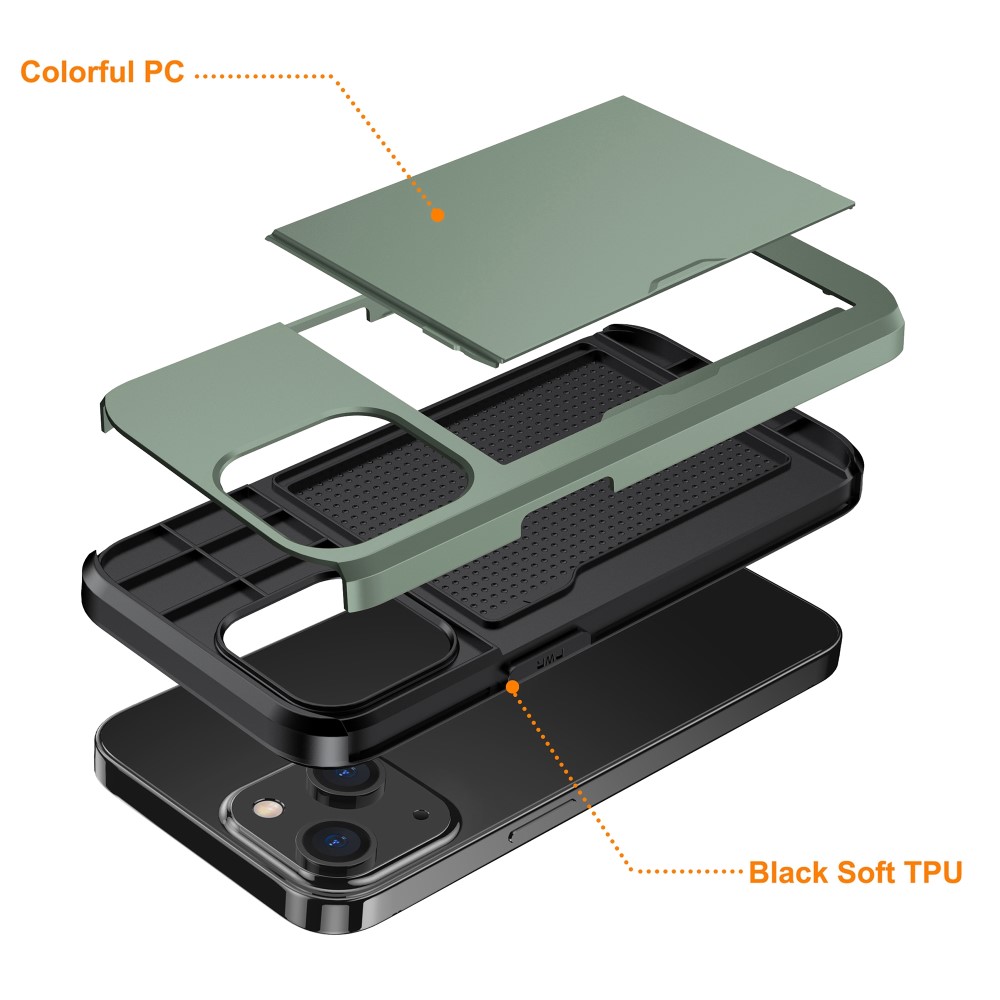  iPhone 15 Plus Skal Hybrid Med Kortfack Militär Grön - Teknikhallen.se