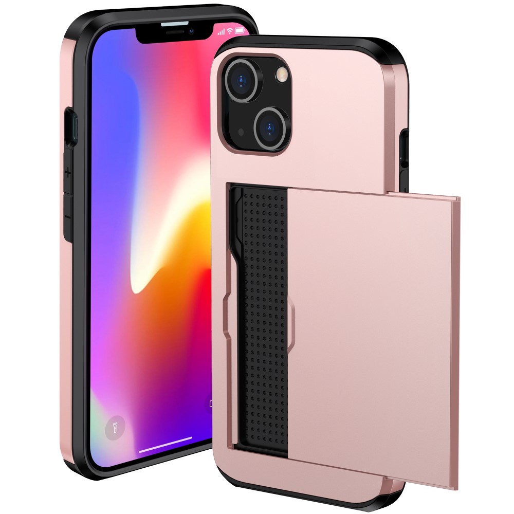  iPhone 15 Plus Skal Hybrid Med Kortfack Roséguld - Teknikhallen.se