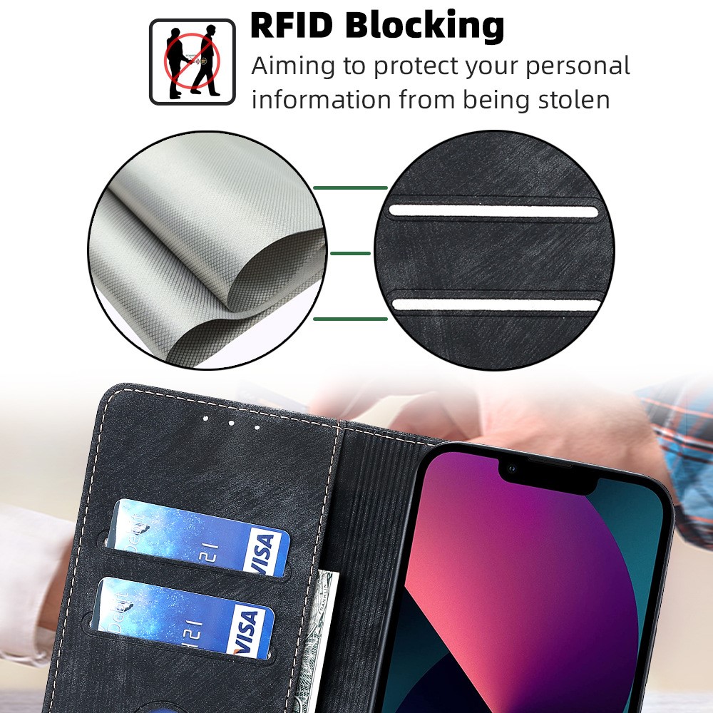  iPhone 15 Plus Fodral RFID Flip Retro Svart - Teknikhallen.se