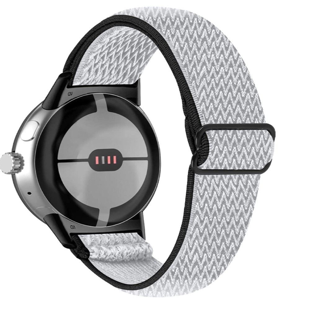  Google Pixel Watch / Watch 2 Justerbart Nylon Armband Svart/Vit - Teknikhallen.se