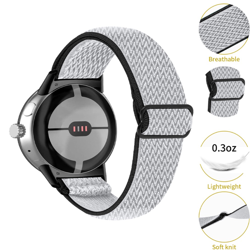  Google Pixel Watch / Watch 2 Justerbart Nylon Armband Svart/Vit - Teknikhallen.se