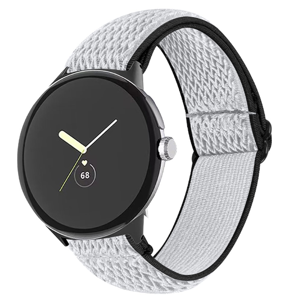  Google Pixel Watch / Watch 2 Justerbart Nylon Armband Svart/Vit - Teknikhallen.se