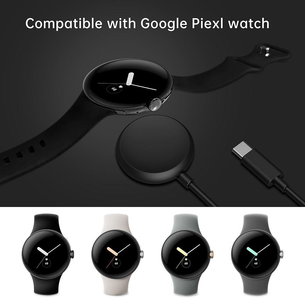  1m Magnetisk USB-C Laddare Google Pixel Watch Svart - Teknikhallen.se