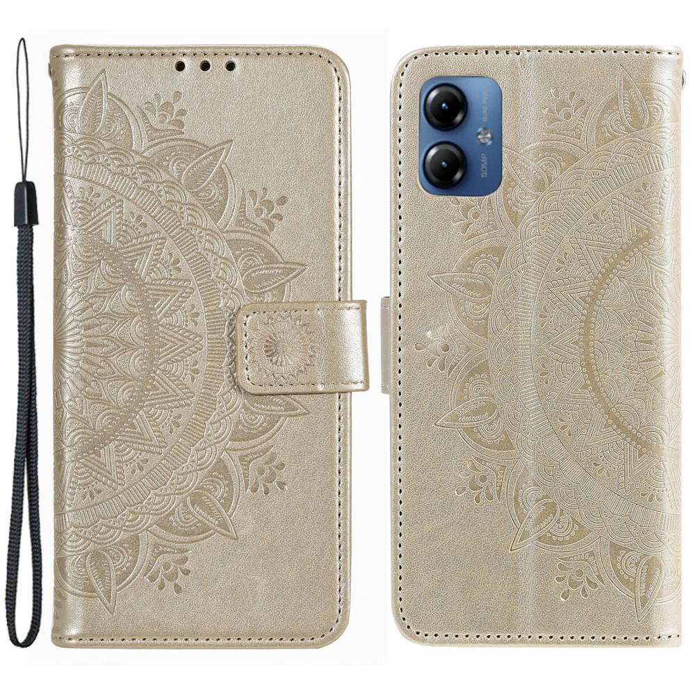  Motorola Moto G54 5G Fodral Mandala Läder Guld - Teknikhallen.se