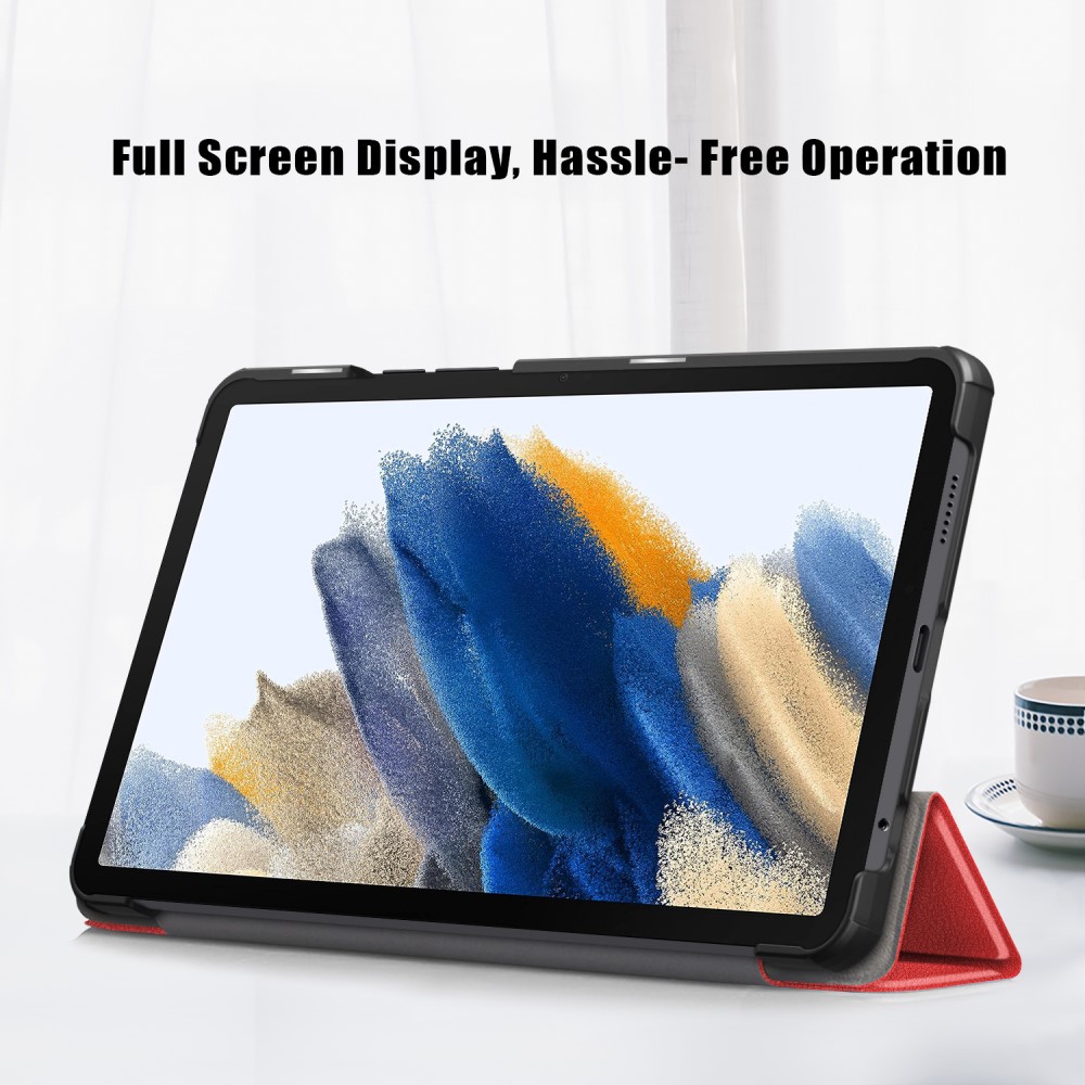  Samsung Galaxy Tab A9 Fodral Tri-Fold PU Läder Röd - Teknikhallen.se