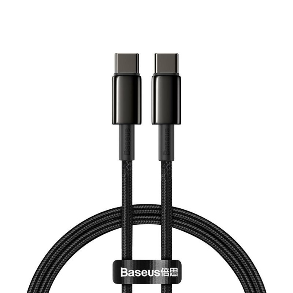 BASEUS Baseus 1m 100W USB-C - USB-C Kabel Tungsten Gold Series Svart - Teknikhallen.se