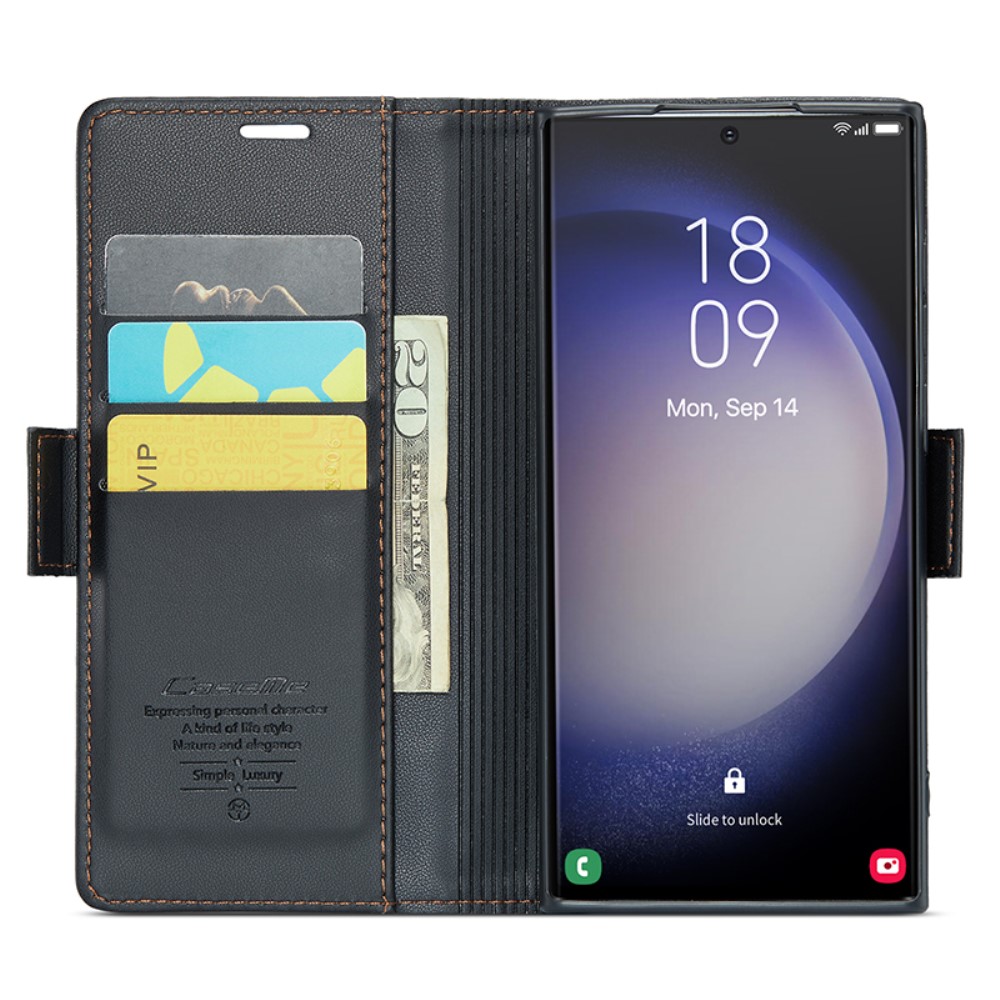 CASEME CASEME Galaxy S24 Ultra Fodral Slim Litchi Lder Svart - Teknikhallen.se