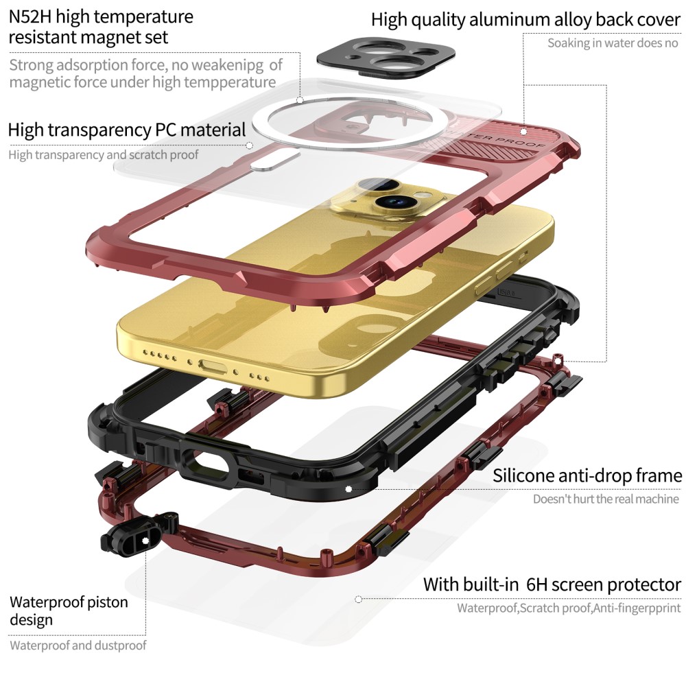 ShellBox ShellBox iPhone 15 MagSafe IP68 Aluminium Vattentt Skal Rd - Teknikhallen.se