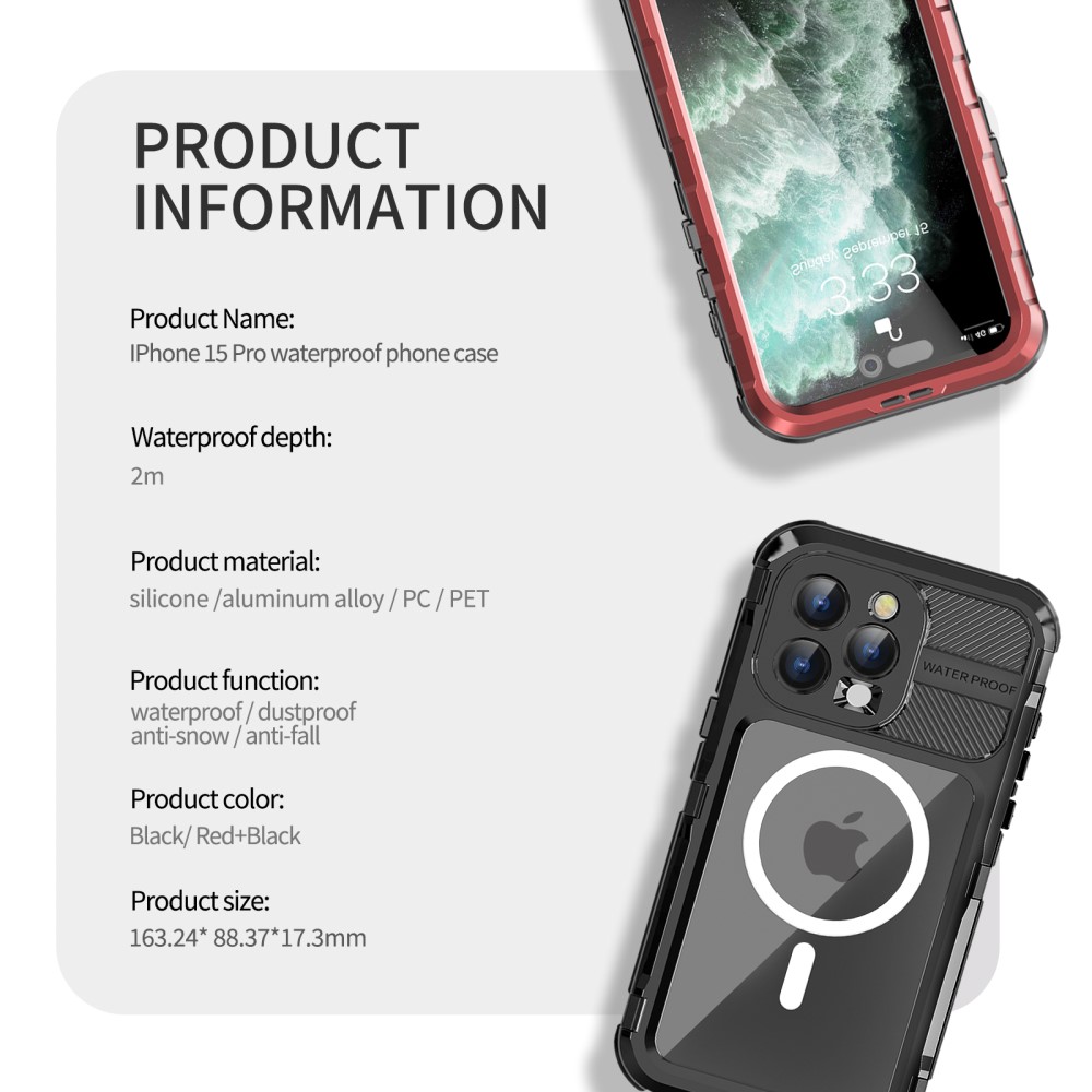 ShellBox ShellBox iPhone 15 Pro MagSafe IP68 Aluminium Vattentt Skal Rd - Teknikhallen.se